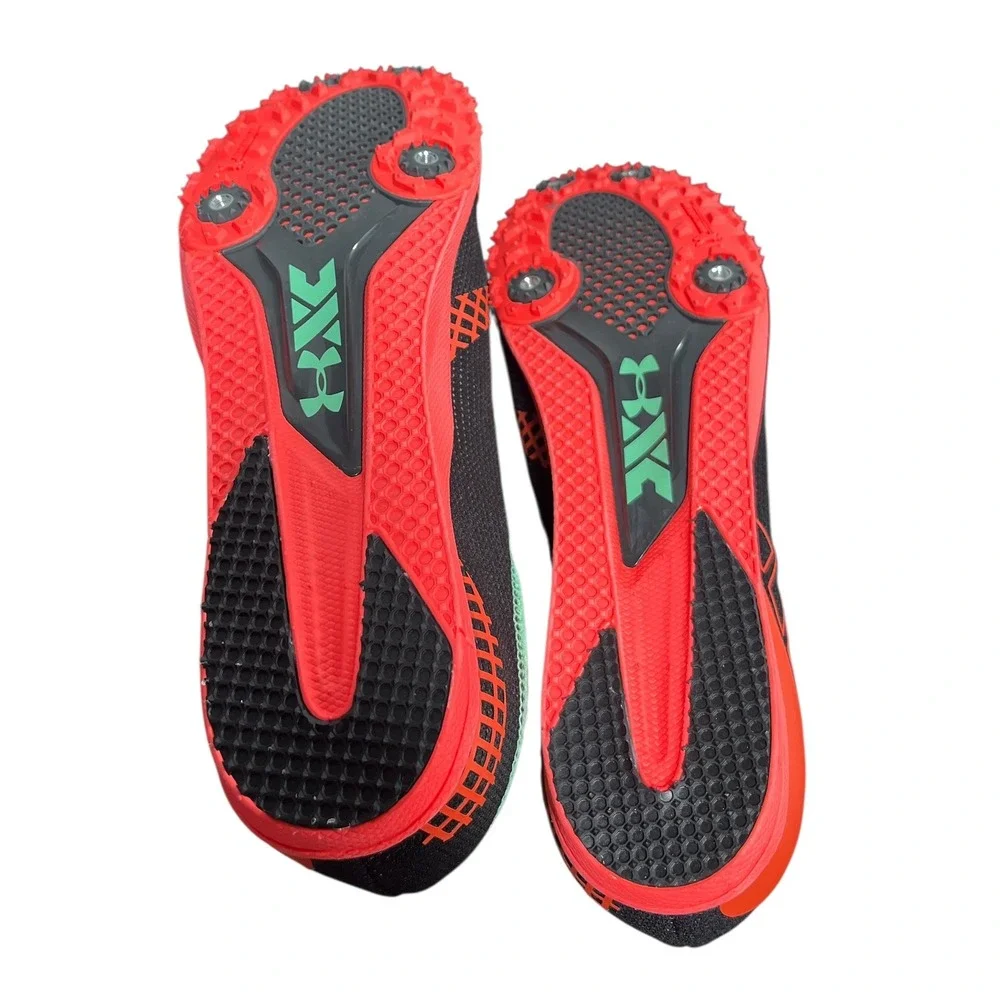 New Under Armour Mens XC Racing Spike Running Shoes Black Orange Green Size 11.5